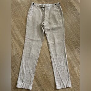 Reiss Elliott Slim Tailored Ankle Pants Beige Plaid Trousers Linen Wool Blend 30